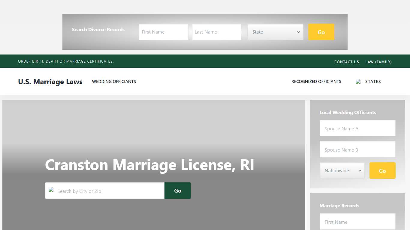Marriage Licenses » City of Cranston » Marriage Laws » RI